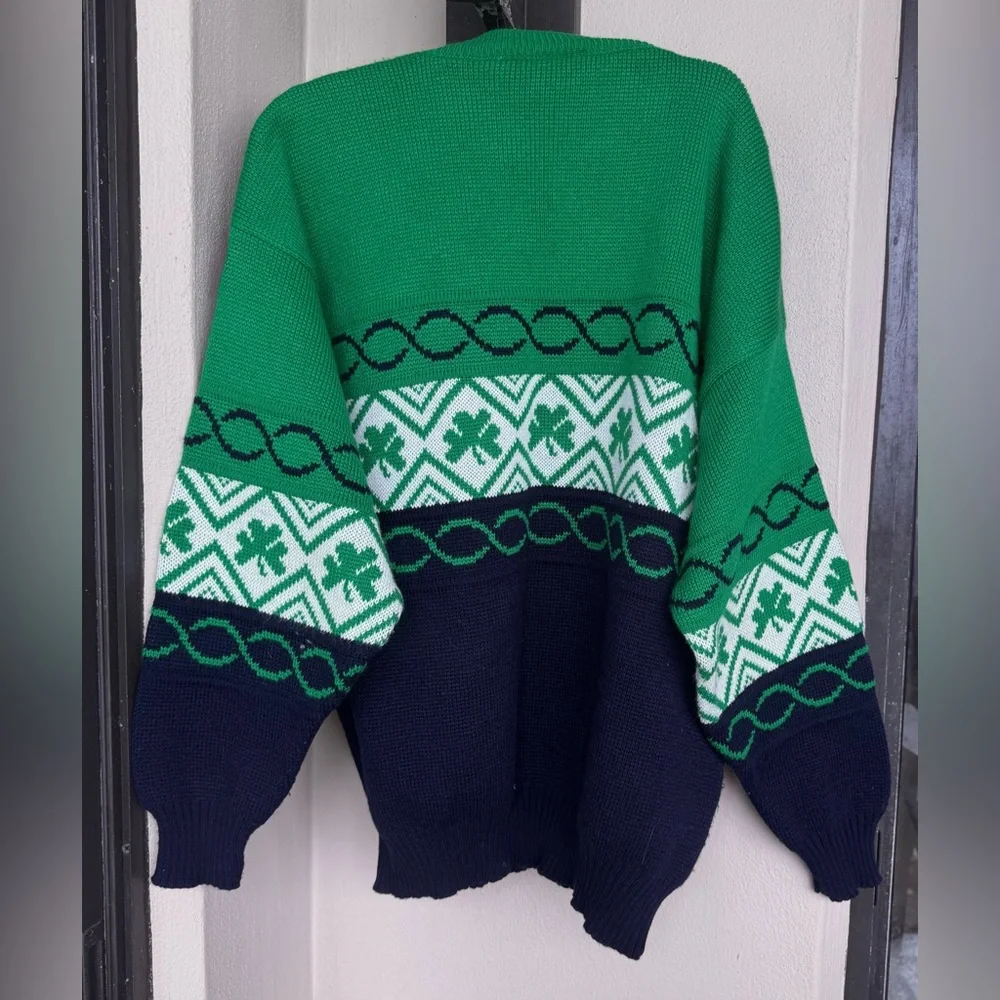 Vintage Emerald Sport Shamrock Celtic Pullover Knit Sweater Made In Ireland M